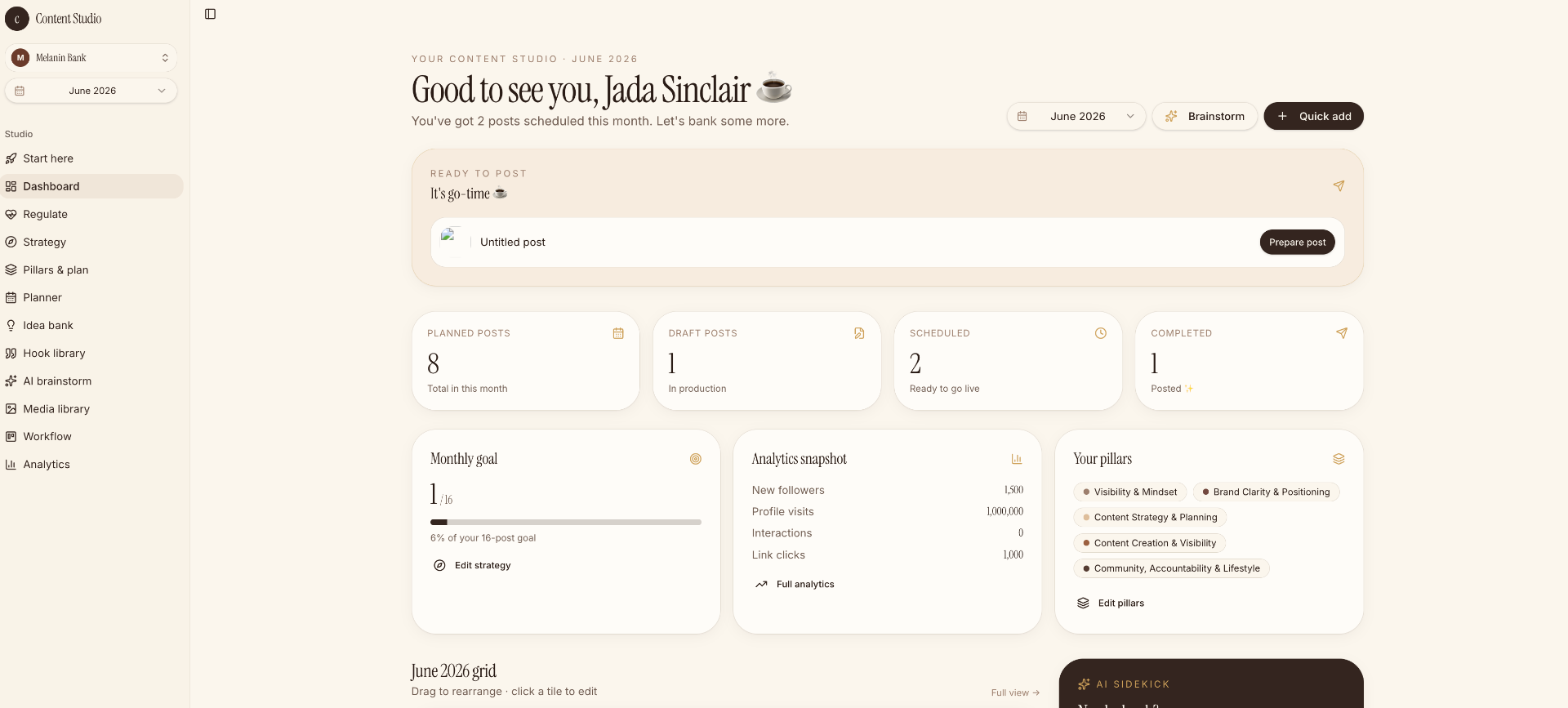 Content Studio dashboard preview